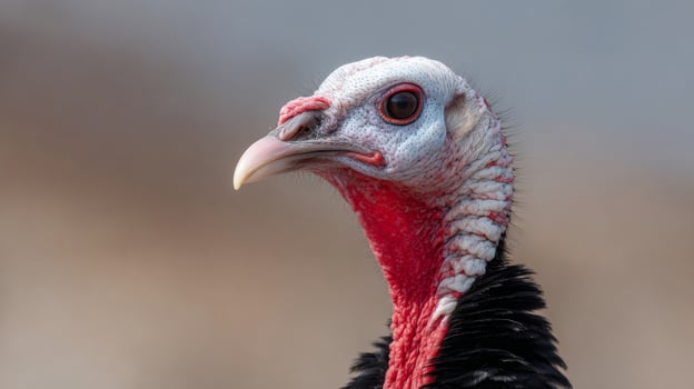 Regal turkey gazes pensively, echoing Thanksgiving whispers, culinary heritage, and vibrant wattle dance of harvest festivals photo