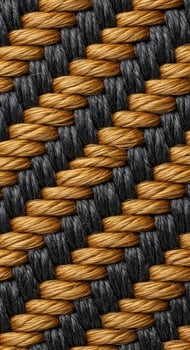 Closeup macro view of a woven fabric texture with gold and black threads photo