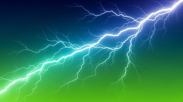 Lightning bolt on green and blue background photo