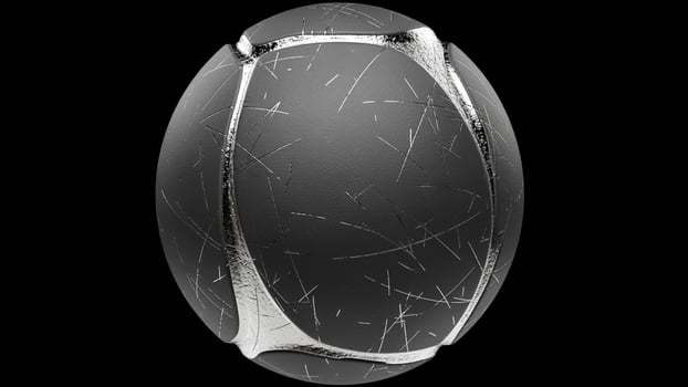 A black and silver ball with a silver rim photo