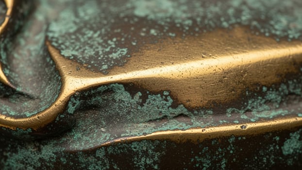 A close up of a gold and green metal object photo