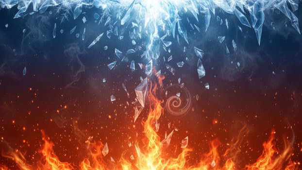 Frozen fire and ice background with flames and ice photo
