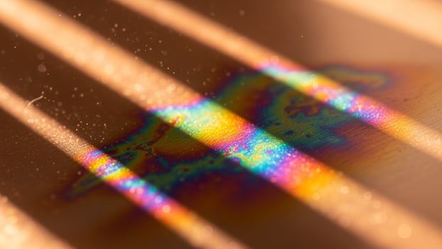 A rainbow colored substance is reflected in the sunlight photo