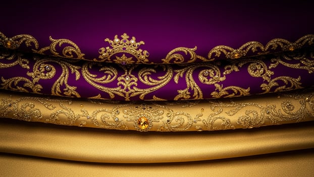 Golden and purple fabric with gold embroidery photo