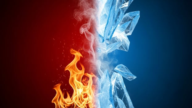 Ice and fire, two different colors and shapes photo