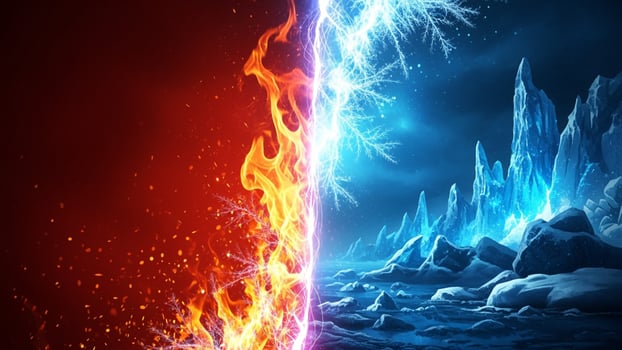 Two different images of ice and fire photo