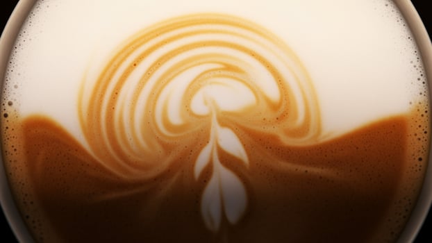A close up of a coffee cup with swirls photo