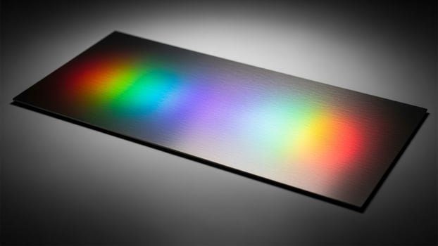 A black and white photo of a rainbow colored light