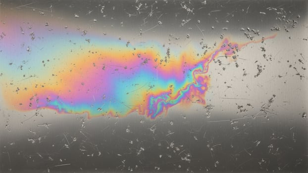 A rainbow colored substance is on a glass surface photo