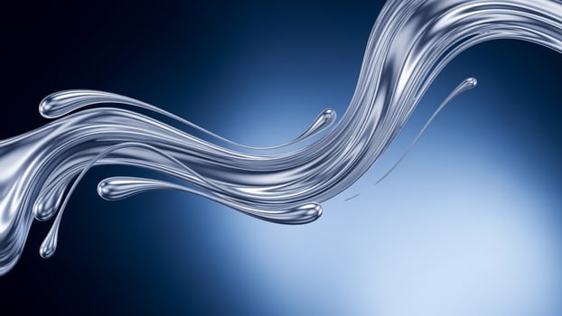 A close up of a silver liquid flowing over a blue background photo