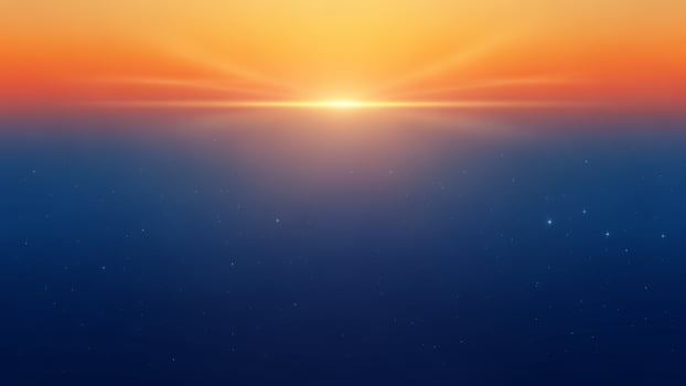 Sunset over the ocean with stars and clouds photo