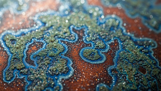 A close up of a blue and green pattern on a surface photo