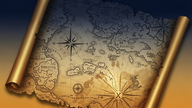 An old map with a scroll on it photo