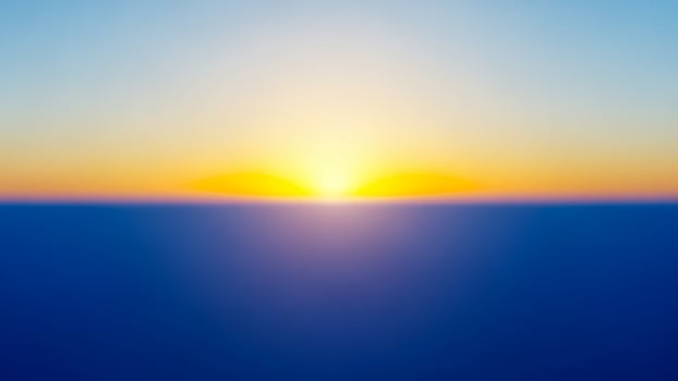 Sunset over the ocean with a blue sky and a bright sun photo