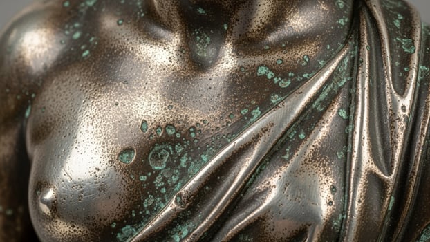 A bronze statue of a woman with a green dress photo
