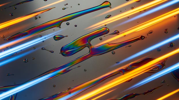 A colorful liquid is flowing over a metal surface photo