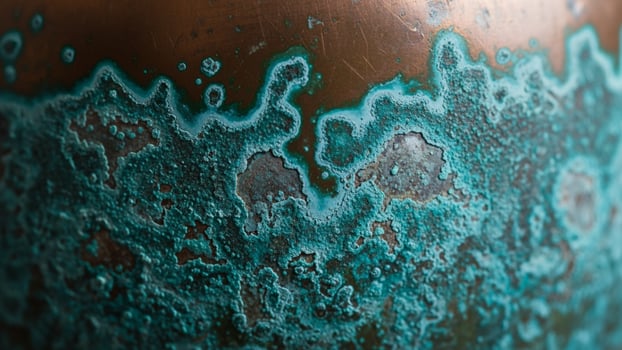 A close up of a vase with a green and brown paint photo