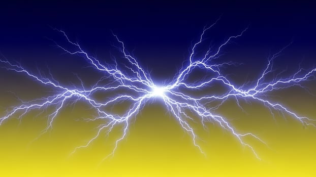 A lightning bolt is shown on a yellow and blue background photo
