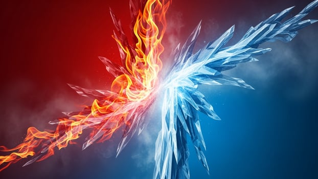 Two fire and ice wings are shown in the background photo