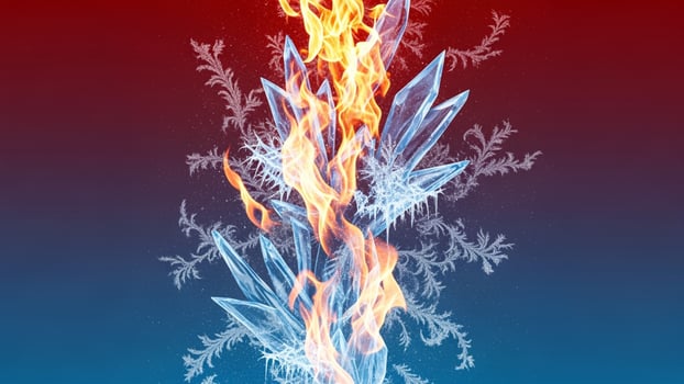 Frozen fire on blue background photo