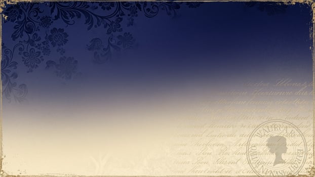 A blue and gold background with a floral design photo