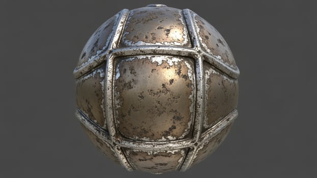 A metal ball with a metal frame and a metal shell photo