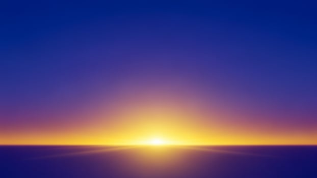 Sunset over the ocean with a bright orange and blue sky photo