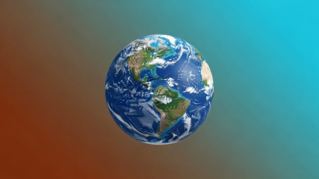 The earth is shown in an image with a blue and orange background photo