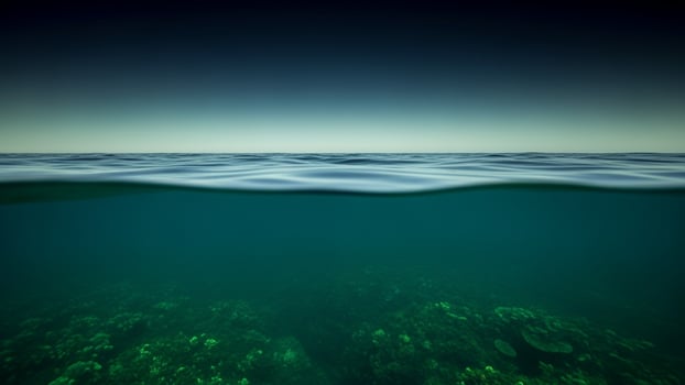 Underwater view of the ocean with a blue sky photo