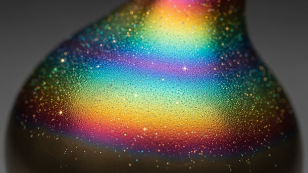 A colorful vase with a rainbow colored glass photo