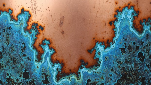 A close up of a vase with blue and orange paint photo