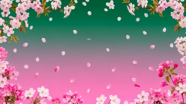 A pink and green background with flowers photo