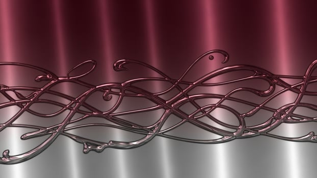 A red and silver background with a spiral design photo