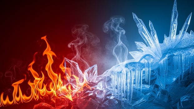 Ice and fire are shown in this image photo
