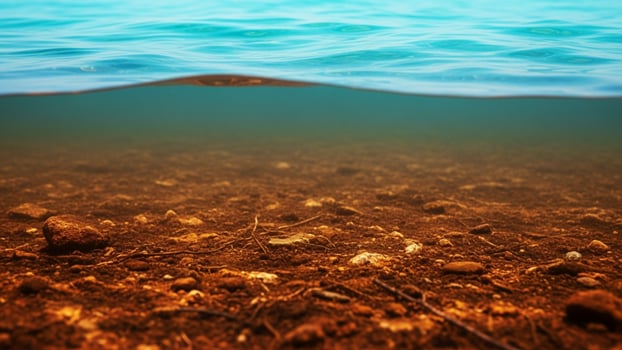 Underwater view of the ocean floor with rocks and water photo