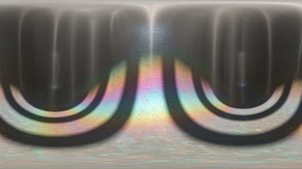 A digital image of two rings with rainbow colored light photo