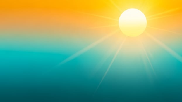 Sunset background with bright sun and blue sky photo