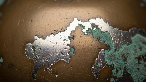 A close up of a metal globe with a map on it photo