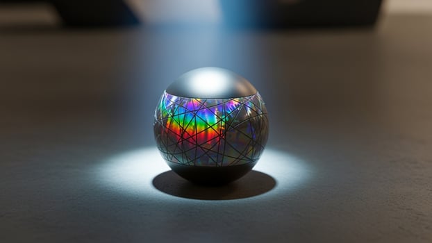 A colorful egg with a rainbow light shining on it photo