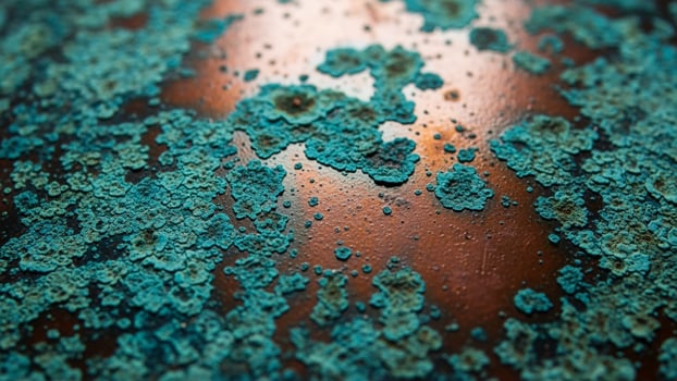 A close up of a rusty metal surface with blue paint photo