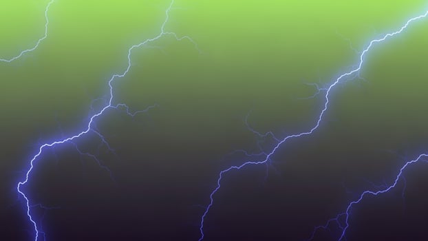 A lightning bolt is shown in the middle of a green and blue background photo