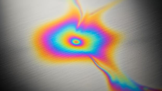 A colorful vortex is shown on a metal surface photo