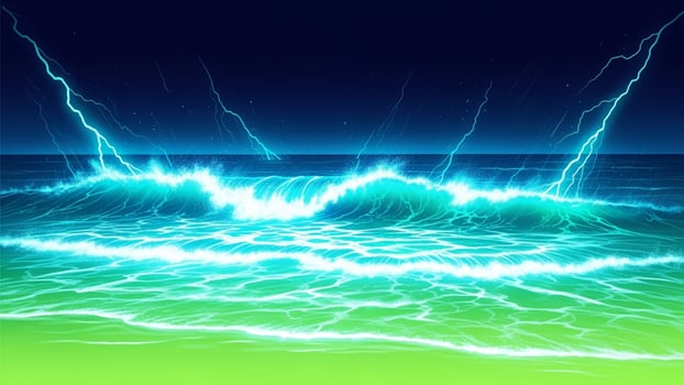 A stormy night scene with lightning and waves photo