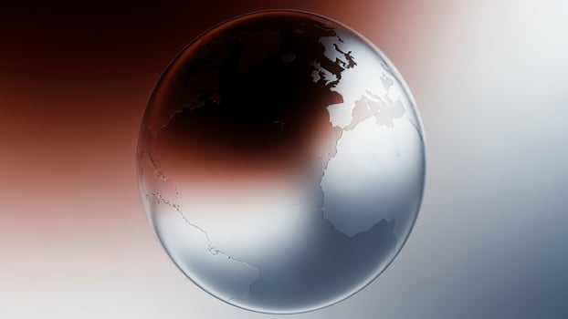 A globe with a red and white background photo