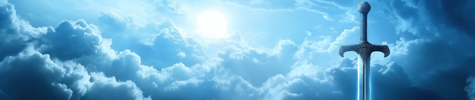 Sword thrusting through clouds into the light photo
