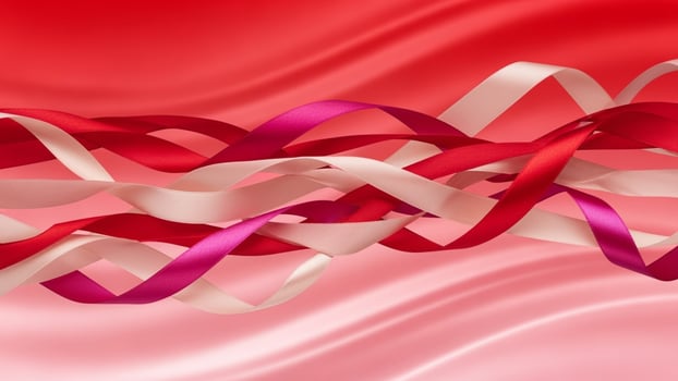 Red and white ribbon on a red background photo