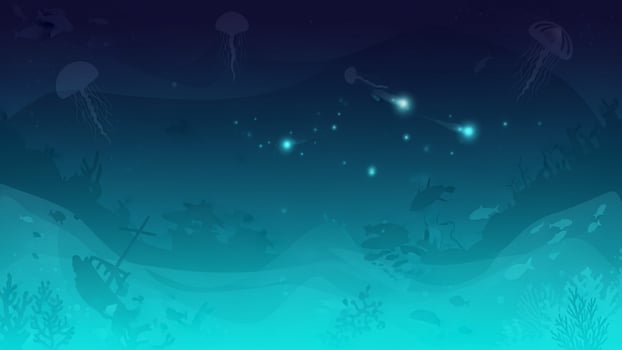 Underwater scene with jellyfish and fish photo