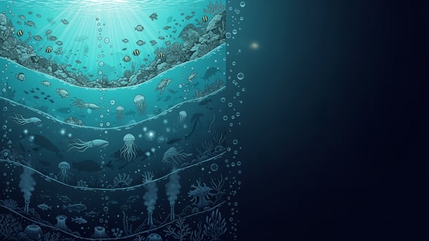 An illustration of an underwater world with a light shining down photo