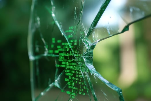 Cracked glass reveals digital code security concept photo