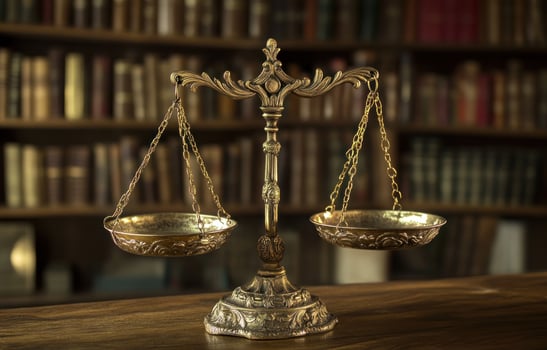 Antique justice balance scale in library setting photo